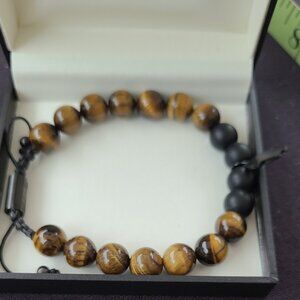 Tiger Eye and Matte Black Lava Rock Bead Bracelet.